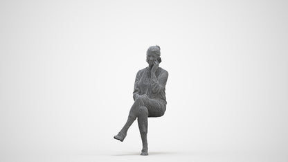 photogrammetry 3D woman casual sitting, realistic human model archviz FBX, three-quarter front view render