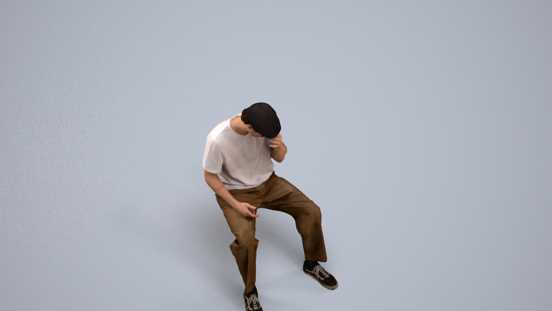 3D people model man casual sitting, scanned human for 3ds Max rendering, back view render