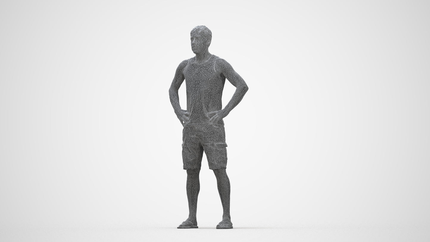 realistic 3D human man casual standing, archviz people FBX OBJ for Blender, wireframe back view