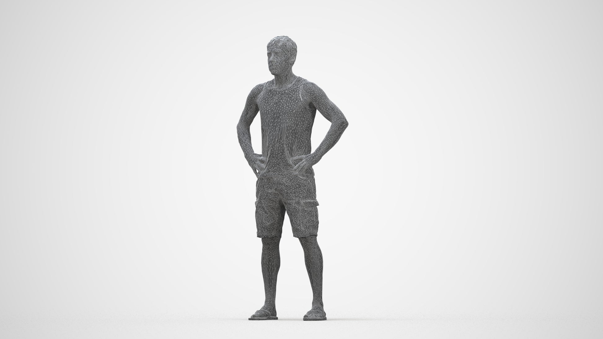 realistic 3D human man casual standing, archviz people FBX OBJ for Blender, wireframe back view