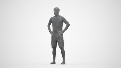 realistic 3D human man casual standing, archviz people FBX OBJ for Blender, wireframe back view