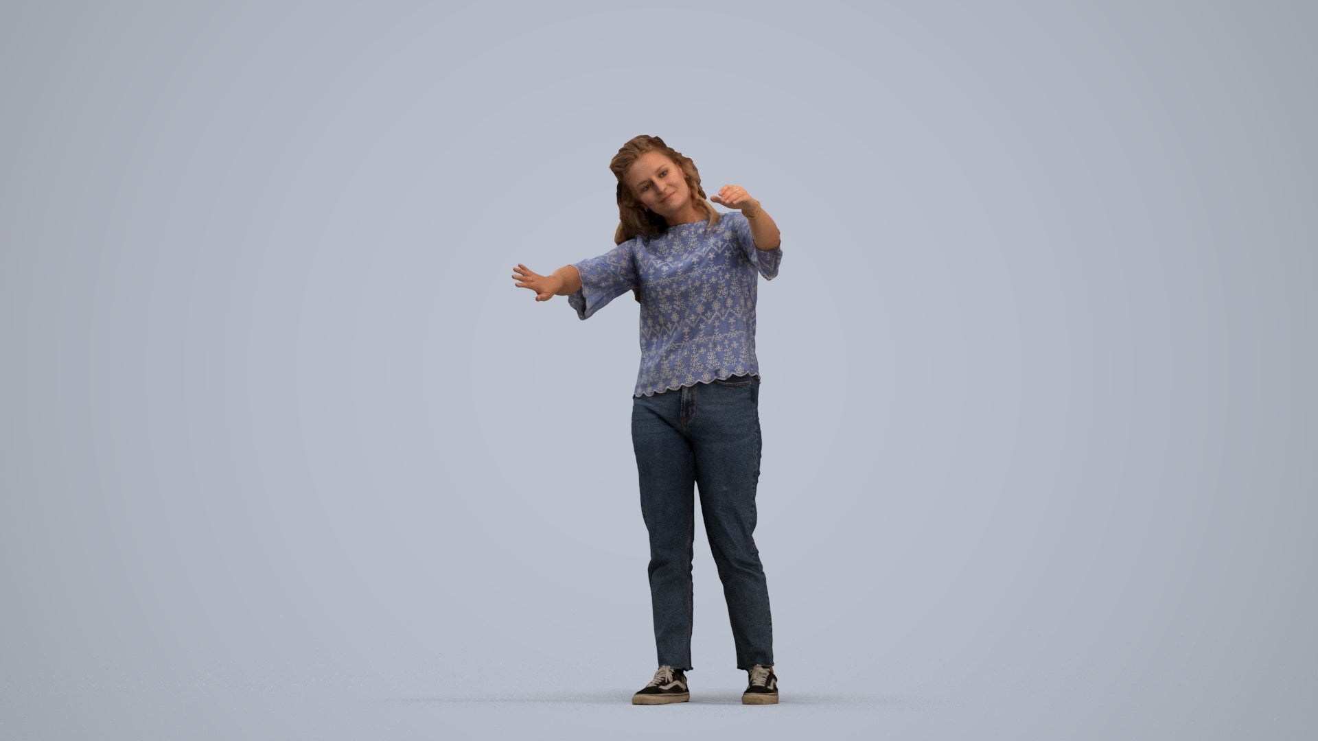 realistic 3D woman casual standing, scanned archviz people for Blender and 3ds Max, standing pose render
