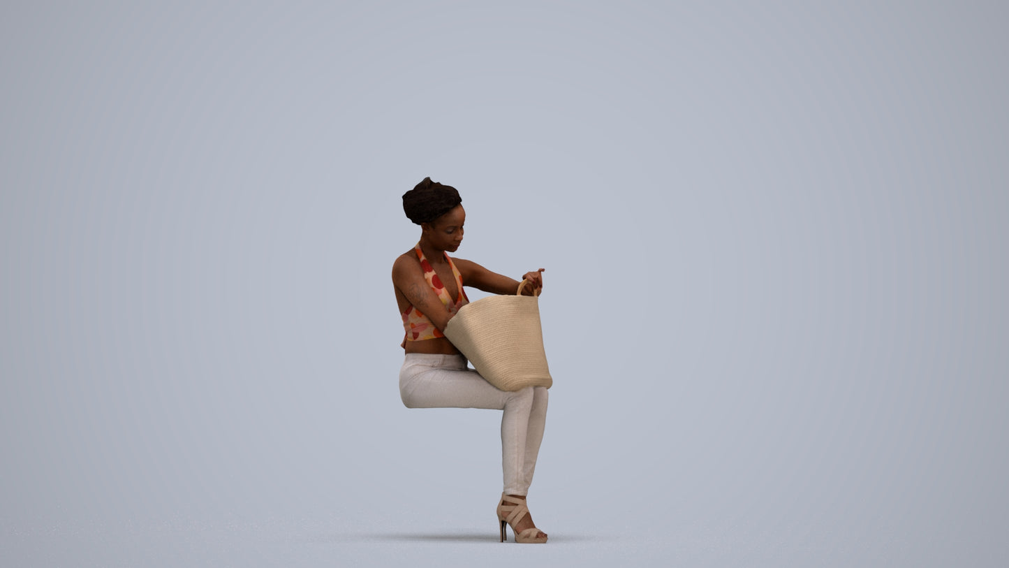 realistic 3D people woman casual sitting, render-ready for V-Ray and Corona, FBX OBJ, standing pose render
