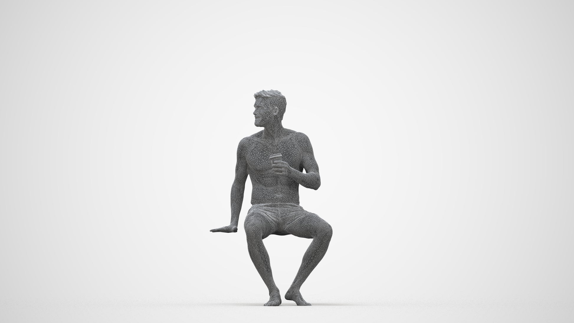 scanned 3D man pool, photogrammetry people for Enscape and V-Ray, wireframe back view