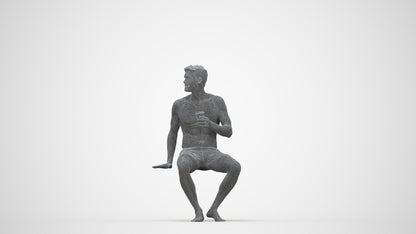 scanned 3D man pool, photogrammetry people for Enscape and V-Ray, wireframe back view