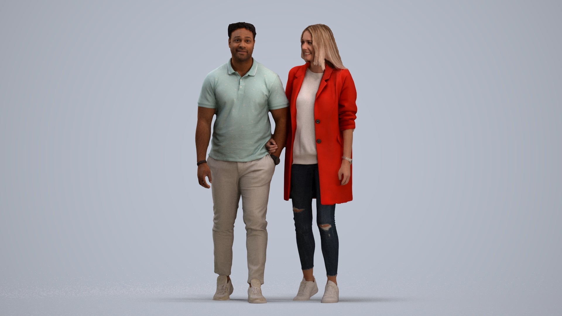 photogrammetry 3D woman casual couple, realistic human model archviz FBX, standing pose render