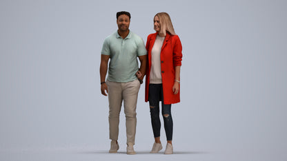 photogrammetry 3D woman casual couple, realistic human model archviz FBX, standing pose render