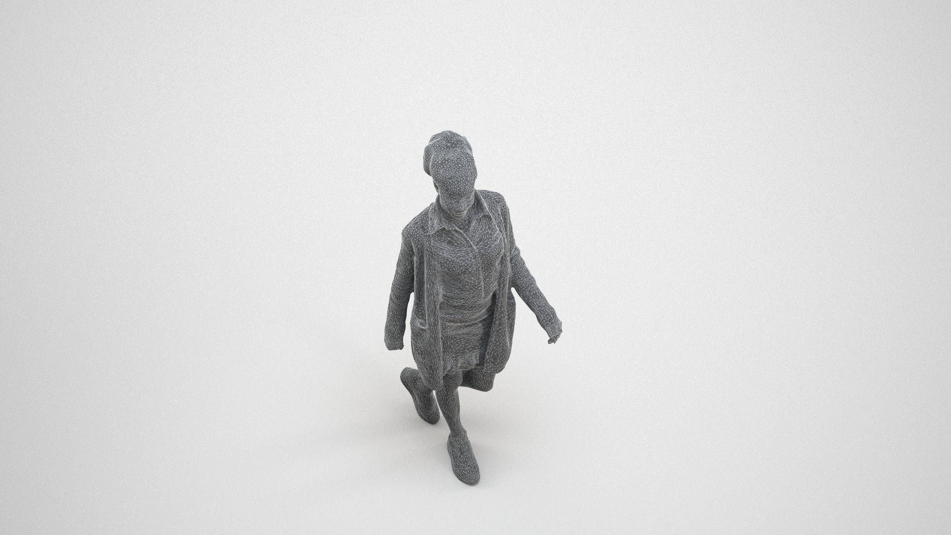 3D scanned woman walking casual, photorealistic archviz people for Enscape and SketchUp, wireframe three-quarter view