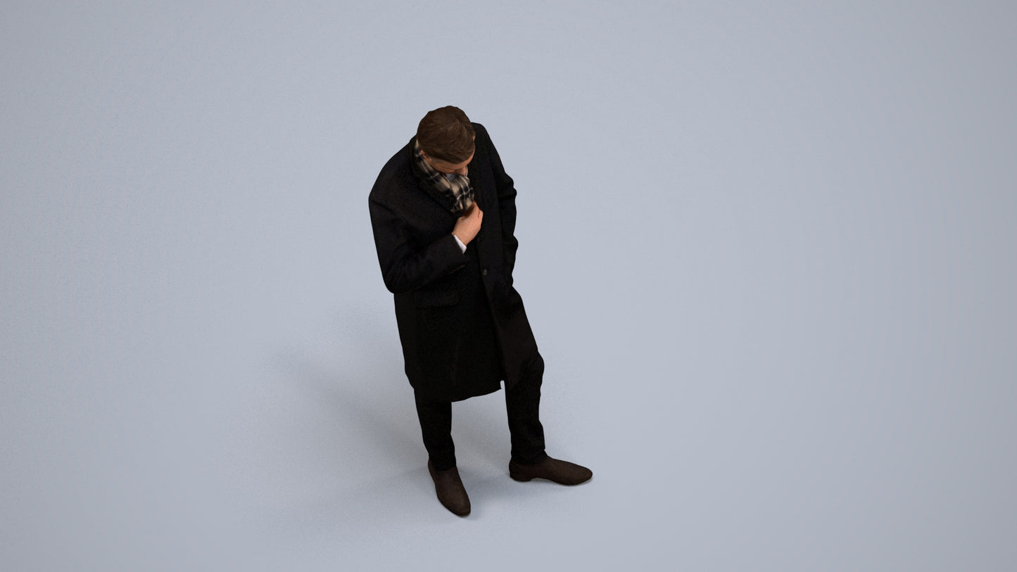 3D human model man standing, photogrammetry scanned person for archviz, back view render