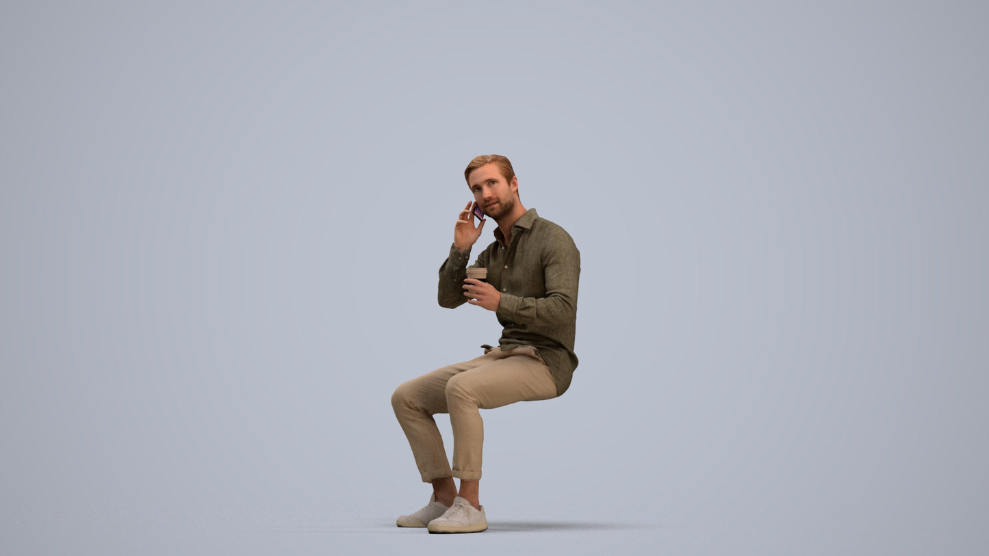 realistic 3D people man casual sitting, render-ready for V-Ray and Corona, FBX OBJ, standing pose render