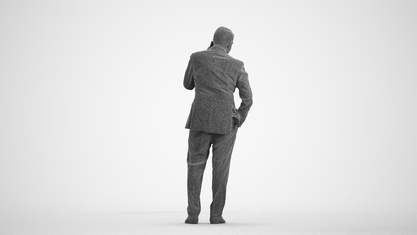 scanned 3D senior man business, photogrammetry people for Enscape and V-Ray, wireframe front view