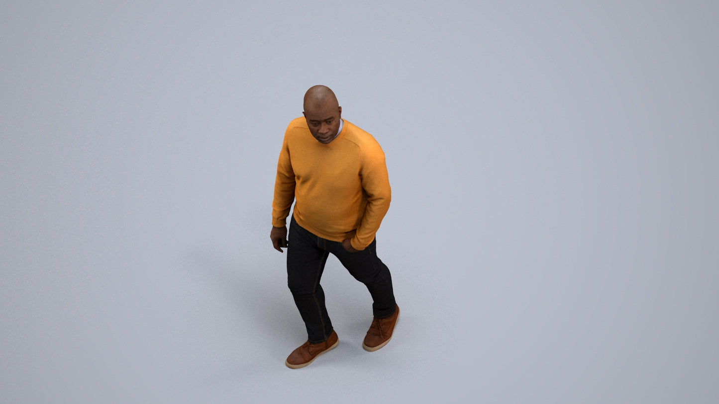 realistic 3D human man casual walking, archviz people FBX OBJ for Blender, back view render