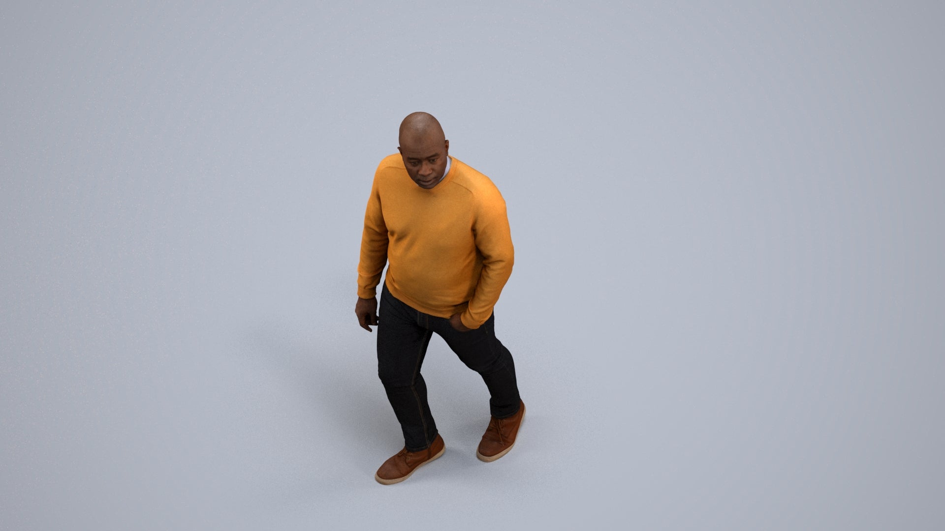 realistic 3D human man casual walking, archviz people FBX OBJ for Blender, back view render