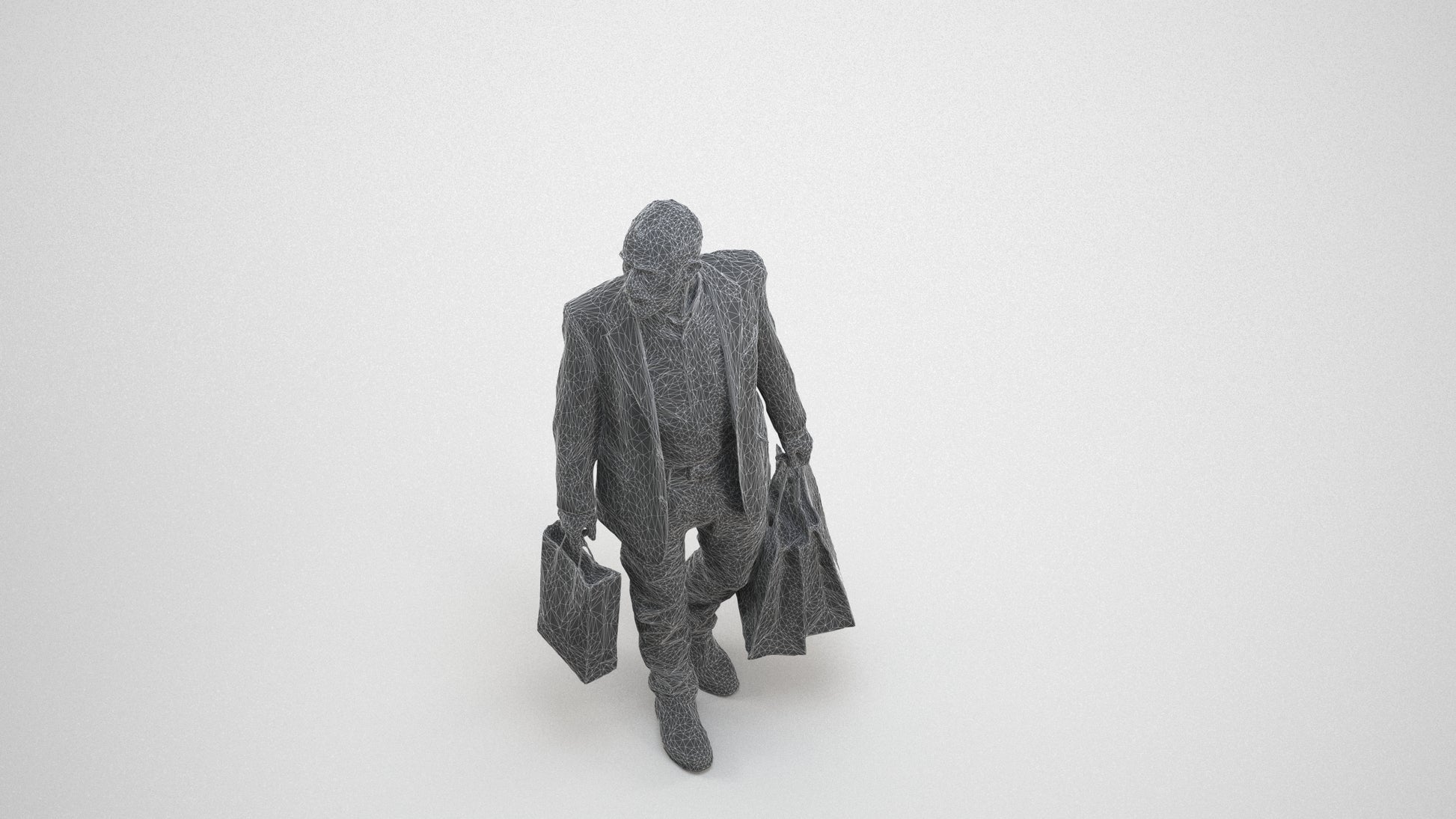 photogrammetry 3D senior man casual business, realistic human model archviz FBX, wireframe three-quarter view