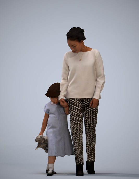 realistic 3D girl casual kids, scanned archviz people for Blender and 3ds Max