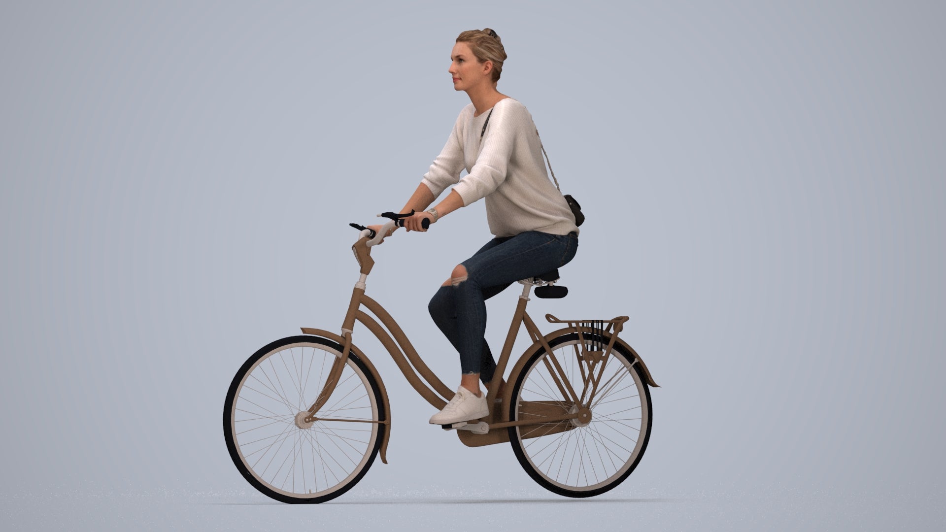 scanned 3D woman casual cycling, photogrammetry people for Enscape and V-Ray, top-down view render