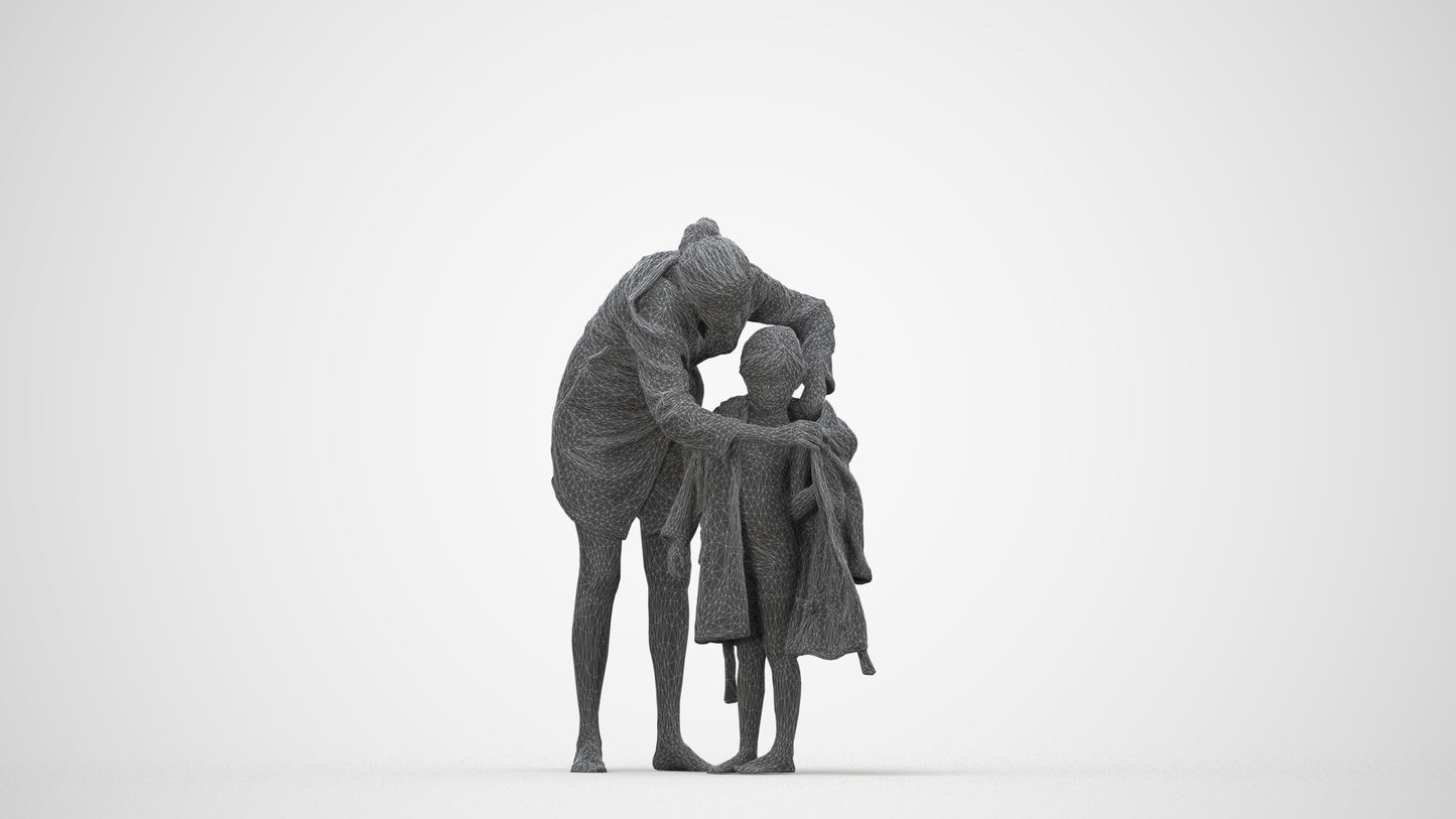 3D people model girl kids, scanned human for 3ds Max rendering, wireframe back view