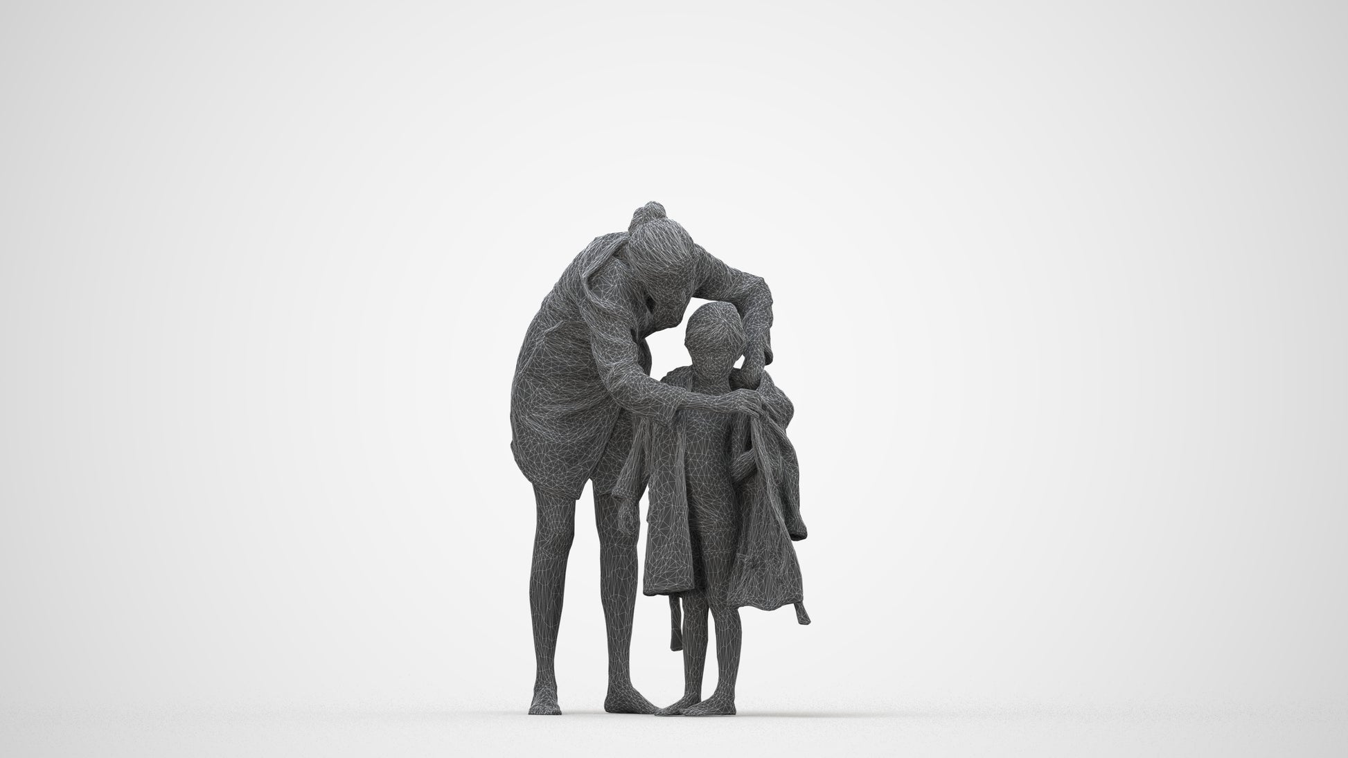 3D people model girl kids, scanned human for 3ds Max rendering, wireframe back view
