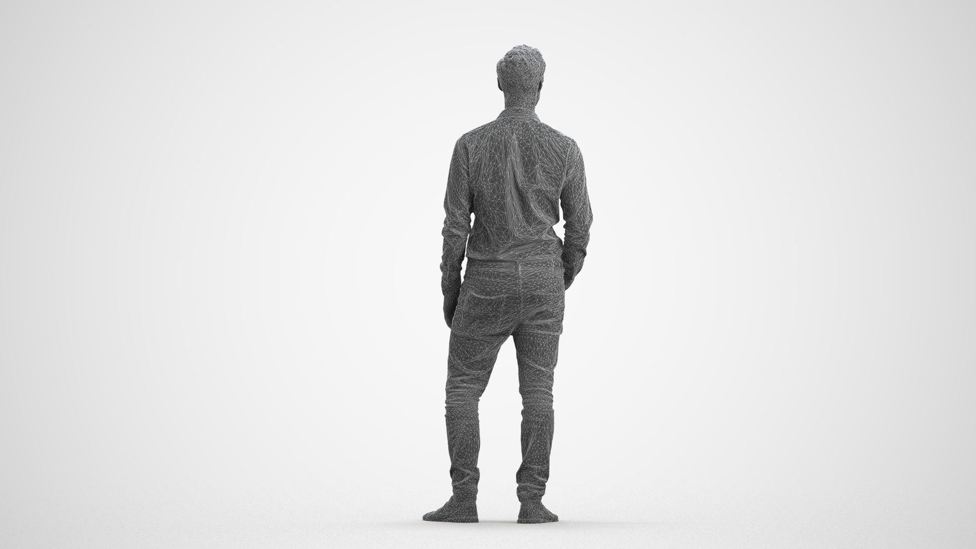 realistic 3D human man casual standing, archviz people FBX OBJ for Blender, wireframe front view