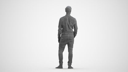 realistic 3D human man casual standing, archviz people FBX OBJ for Blender, wireframe front view