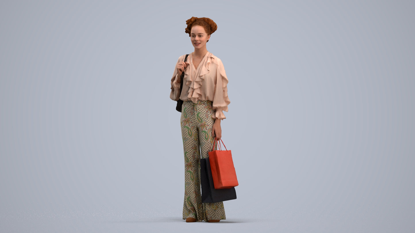realistic 3D human woman casual shopping, archviz people FBX OBJ for Blender, standing pose render