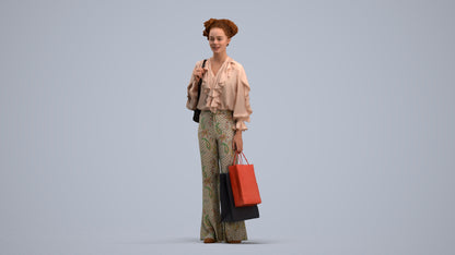 realistic 3D human woman casual shopping, archviz people FBX OBJ for Blender, standing pose render