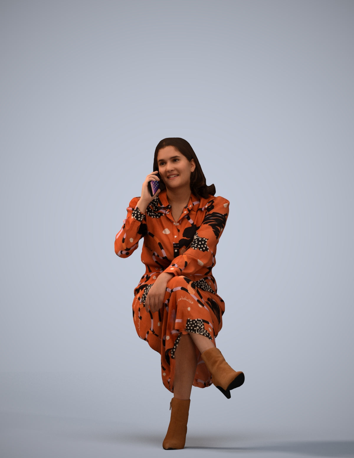 3D scanned woman sitting casual, photorealistic archviz people for Enscape and SketchUp