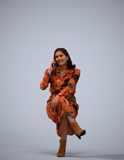 3D scanned woman sitting casual, photorealistic archviz people for Enscape and SketchUp