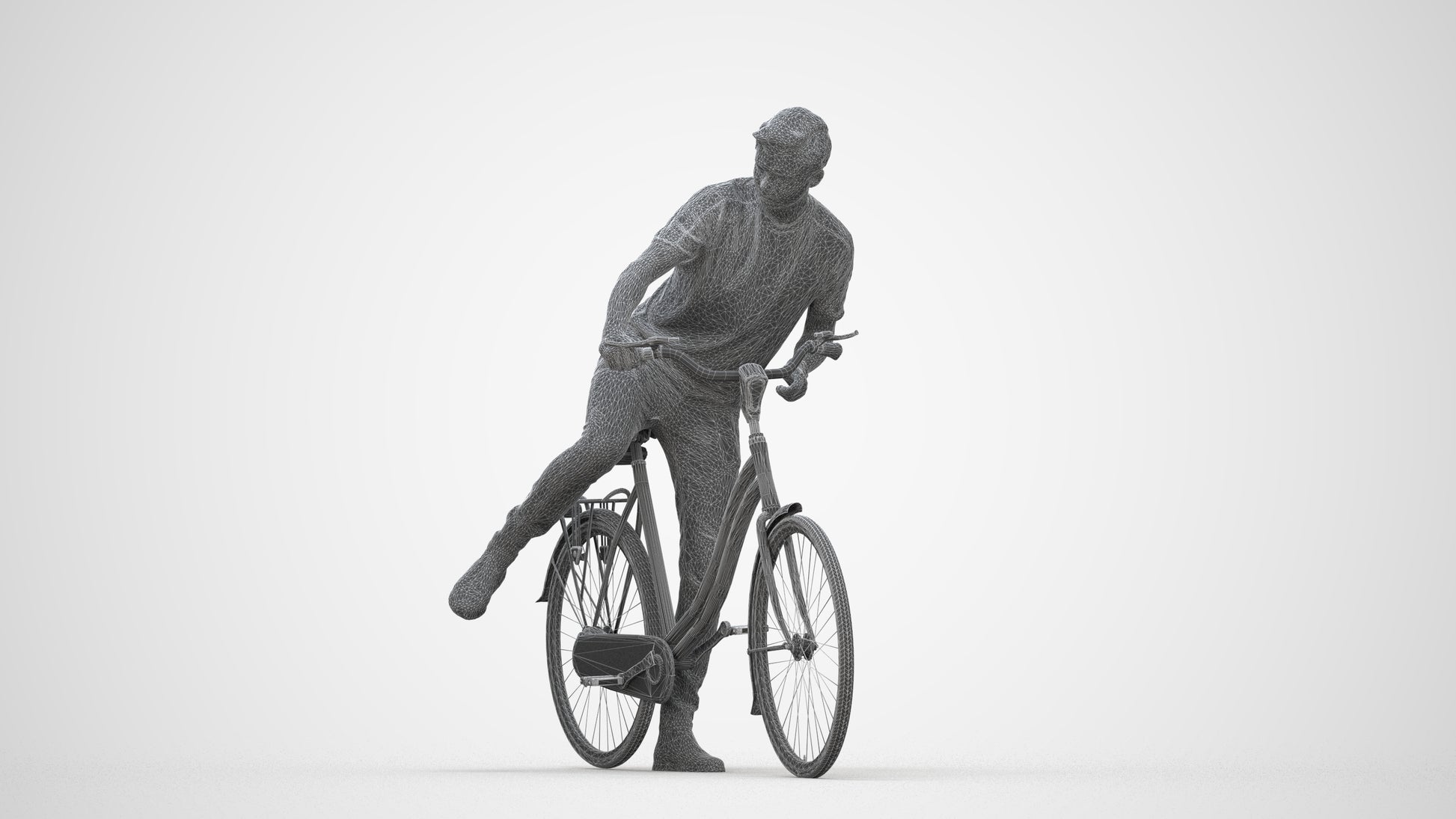 realistic 3D people man casual cycling, render-ready for V-Ray and Corona, FBX OBJ, wireframe back view