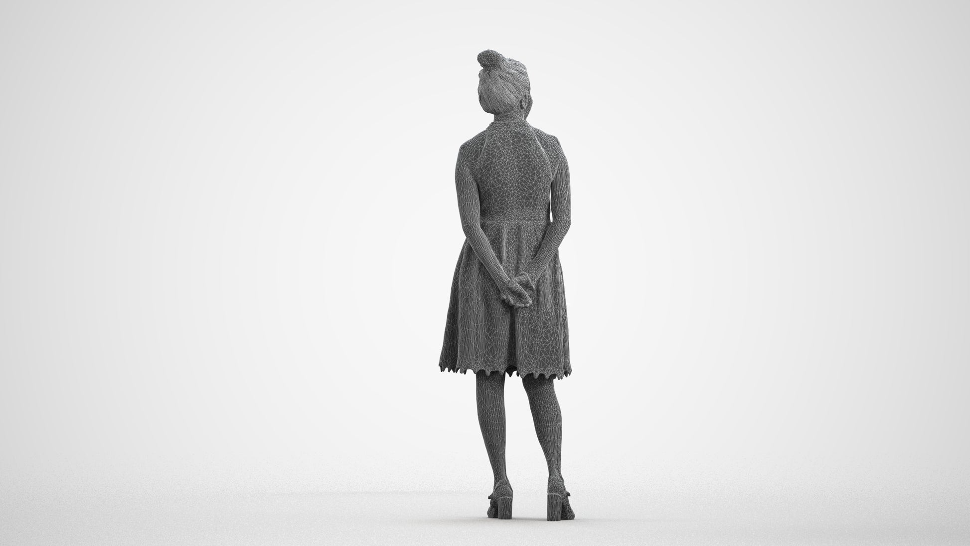 realistic 3D people woman formal standing, render-ready for V-Ray and Corona, FBX OBJ, wireframe front view