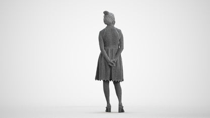 realistic 3D people woman formal standing, render-ready for V-Ray and Corona, FBX OBJ, wireframe front view