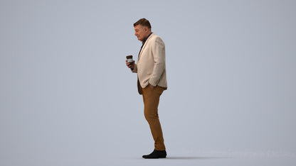 realistic 3D man business walking, scanned archviz people for Blender and 3ds Max, three-quarter view render