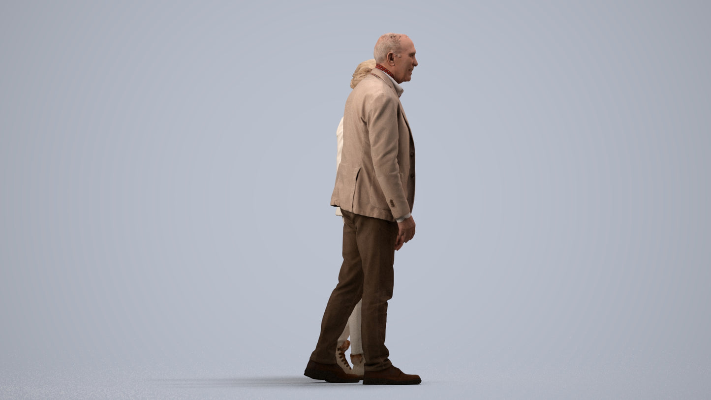 3D people model senior woman casual couple, scanned human for 3ds Max rendering, side view render