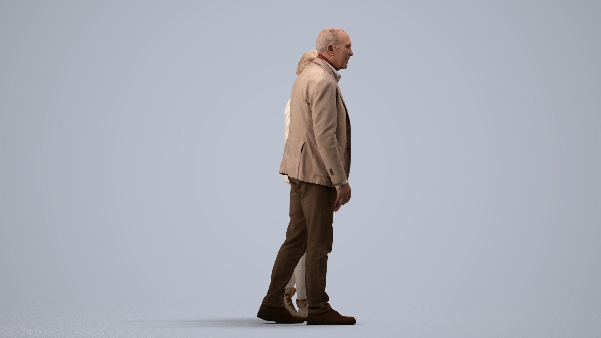 3D people model senior woman casual couple, scanned human for 3ds Max rendering, side view render