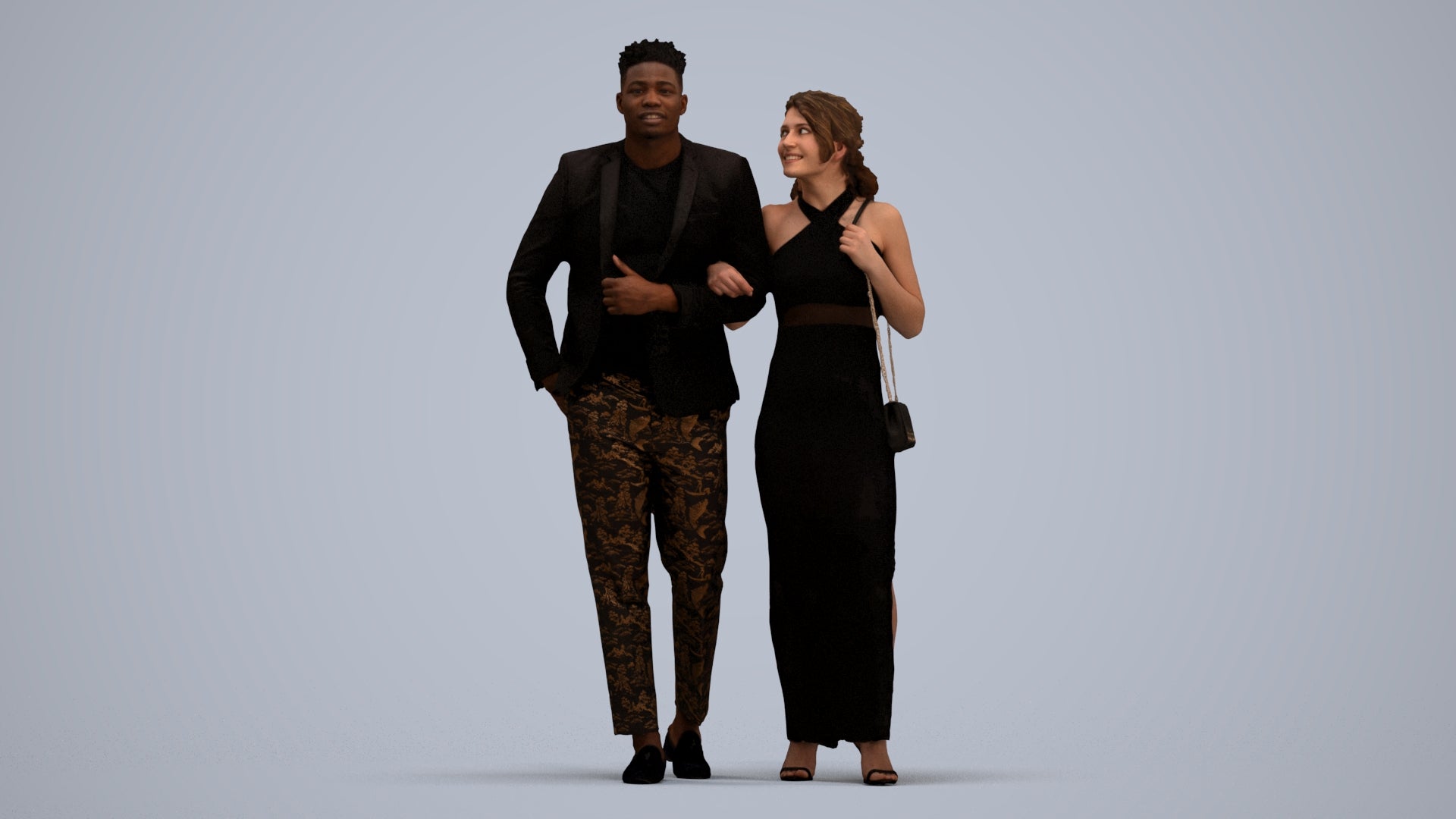 3D human model woman formal couple, photogrammetry scanned person for archviz, standing pose render