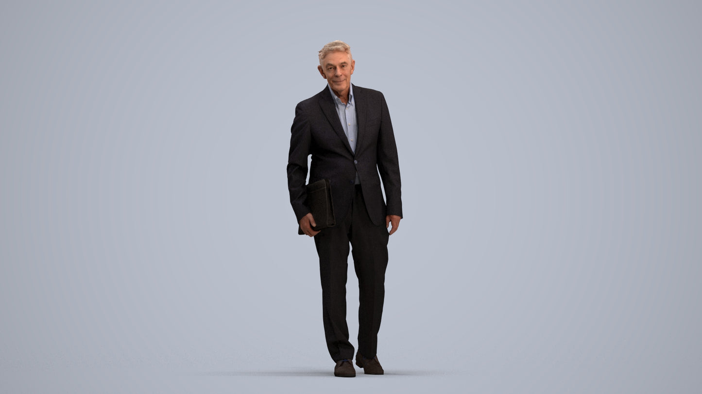 realistic 3D senior man business, scanned archviz people for Blender and 3ds Max, standing pose render
