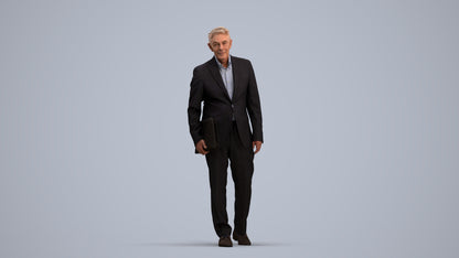 realistic 3D senior man business, scanned archviz people for Blender and 3ds Max, standing pose render