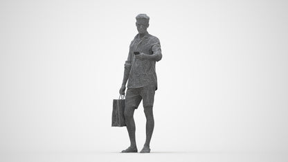3D scanned man standing casual, photorealistic archviz people for Enscape and SketchUp, wireframe back view