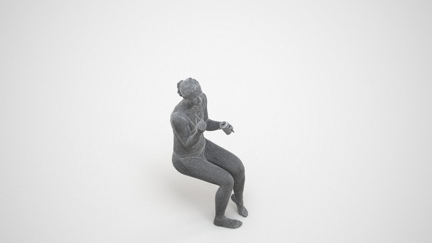 scanned 3D woman pool, photogrammetry people for Enscape and V-Ray, wireframe three-quarter view