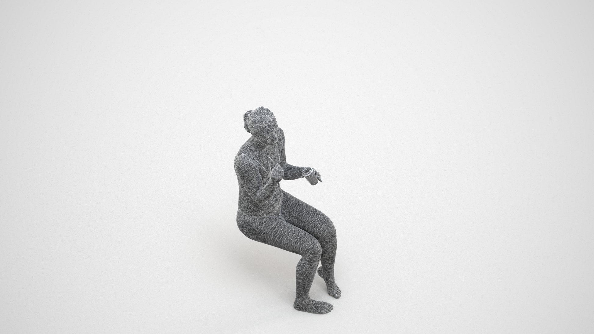 scanned 3D woman pool, photogrammetry people for Enscape and V-Ray, wireframe three-quarter view