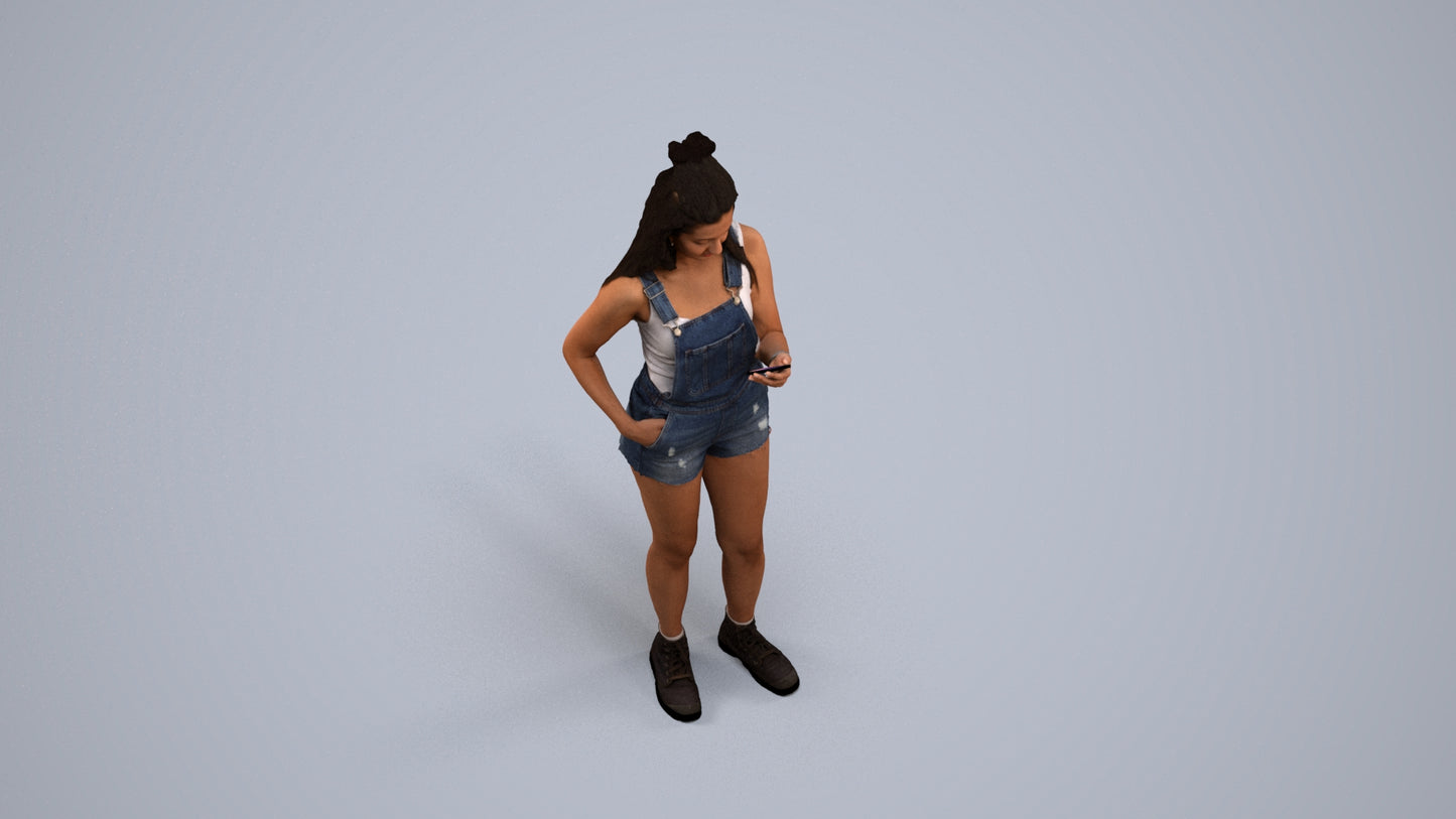realistic 3D people woman casual standing, render-ready for V-Ray and Corona, FBX OBJ, back view render