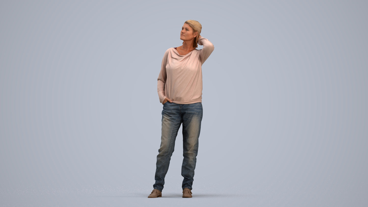 3D people model woman casual standing, scanned human for 3ds Max rendering, standing pose render