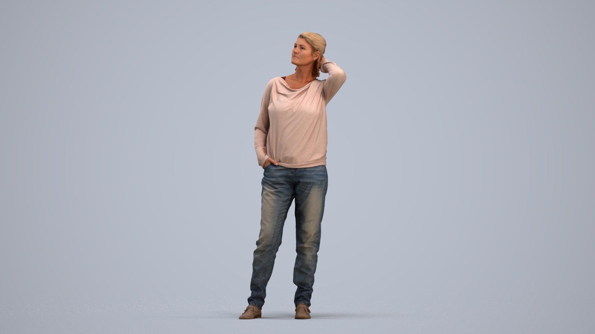 3D people model woman casual standing, scanned human for 3ds Max rendering, standing pose render