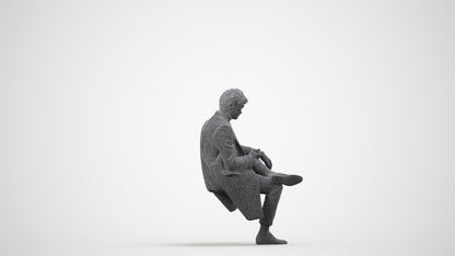 3D people model man business sitting, scanned human for 3ds Max rendering, wireframe side view