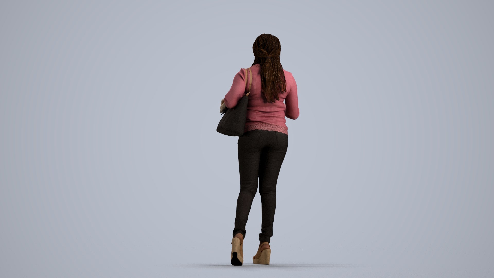 3D scanned woman walking casual, photorealistic archviz people for Enscape and SketchUp, front view render