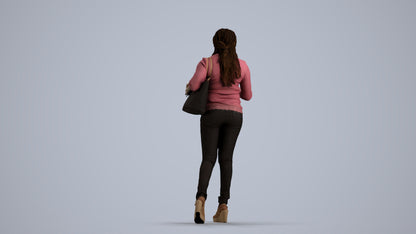 3D scanned woman walking casual, photorealistic archviz people for Enscape and SketchUp, front view render