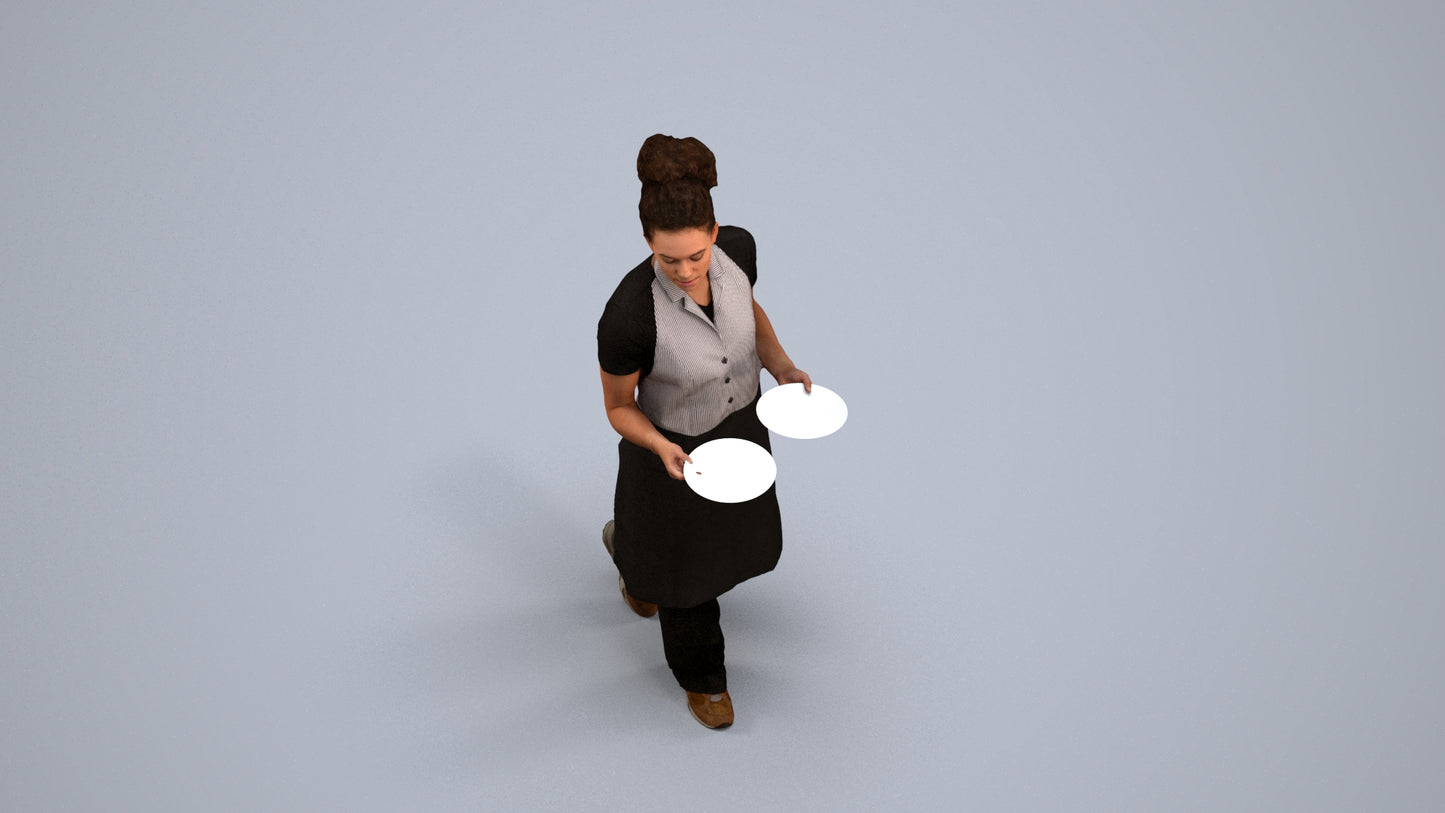 realistic 3D woman hospitality, scanned archviz people for Blender and 3ds Max, back view render
