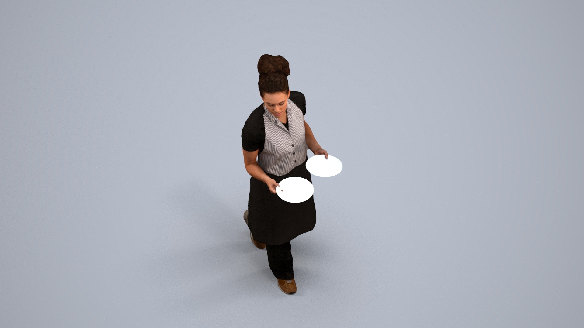 realistic 3D woman hospitality, scanned archviz people for Blender and 3ds Max, back view render