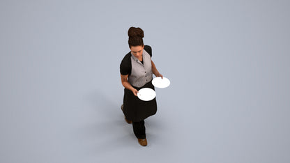 realistic 3D woman hospitality, scanned archviz people for Blender and 3ds Max, back view render