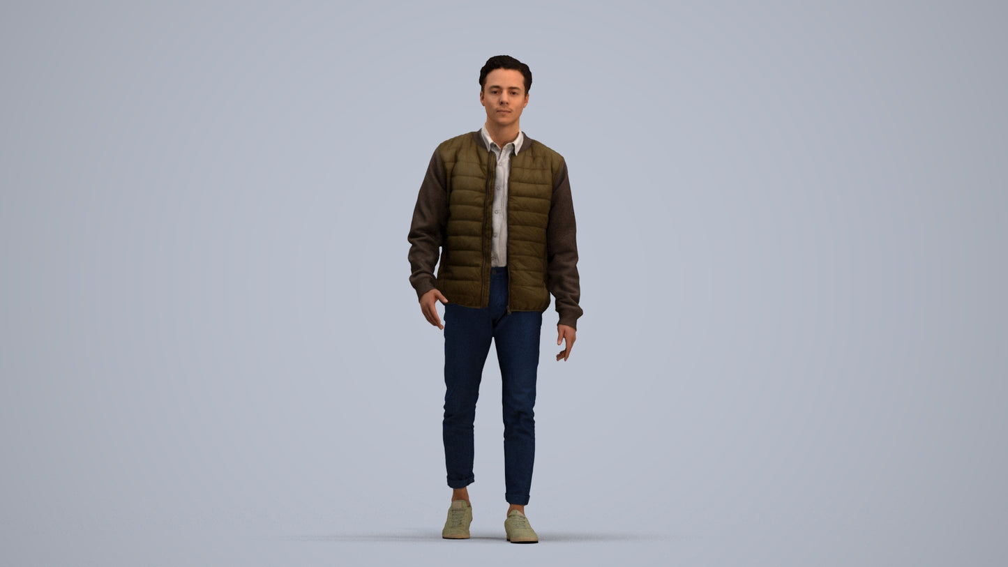 photogrammetry 3D man casual walking, realistic human model archviz FBX, standing pose render